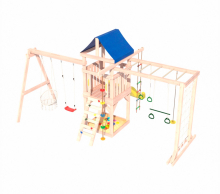 Игровой комплекс с горкой, сеткой, рукоходом, качелями и плетенным креслом OG-25