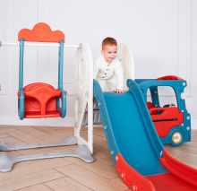 Игровой комплекс горкой и качелями UNIX Kids "Супер Автобус", цвет красный UN-07