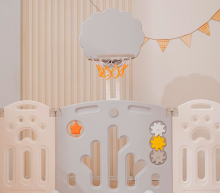 Манеж детский "Делюкс" с баскетбольным кольцом и ковриком, размер 180x200 cм, цвет серый UN-23