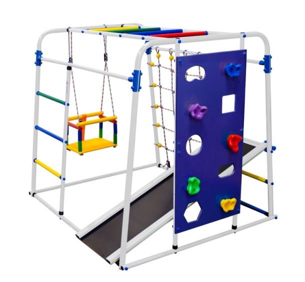 Напольный игровой комплекс, горка, качели, скалодром (белый/радуга) VT-446