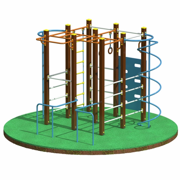 Спортивный комплекс для улицы с канатом и гимнастическими кольцами У51