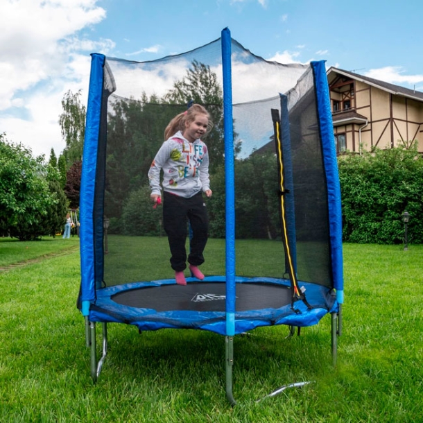 Детский батут с сеткой Trampoline Fitness 8FT D=244 см синий DR-319