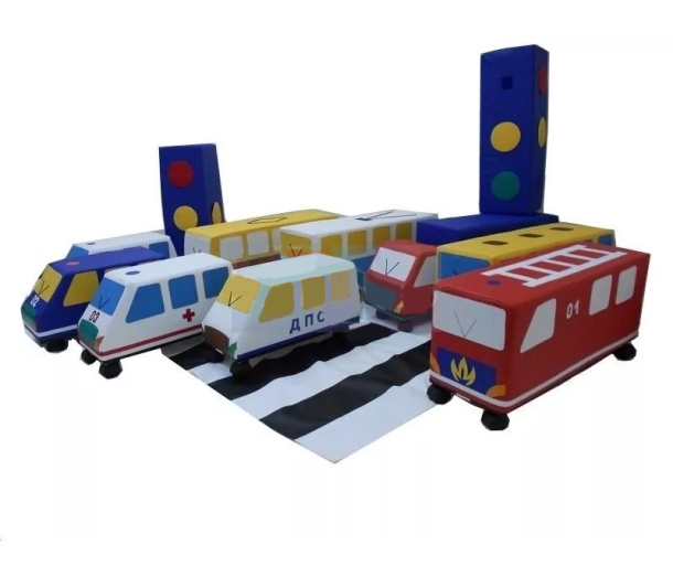 Набор мягких модулей "Правила ПДД, Светофор", 5 машинок на колесах ЛА583