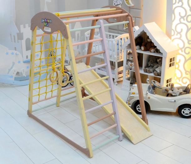 Напольный спортивный комплекс из дерева для малышей "Птичка" VT-429