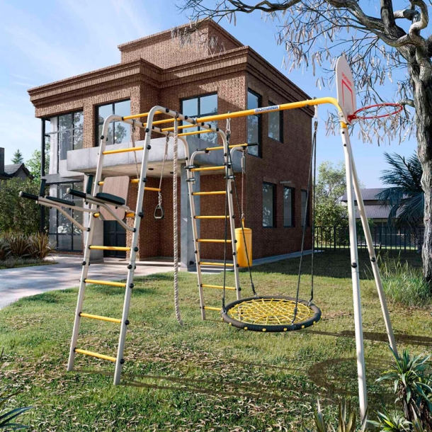 Спортивный комплекс для дачи "Фитнес" + качели сетка-гнездо VT-379