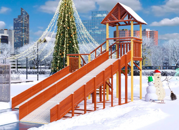 Зимняя горка деревянная Савушка Зима 7/2, скат h1 = 1,5 м, h2 = 2,3 м СВ-45