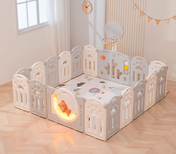 Манеж детский "Делюкс" с баскетбольным кольцом и ковриком, размер 180x200 cм, цвет серый UN-23