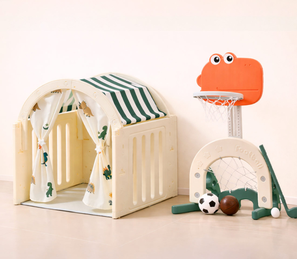 Комплекс домик игровой UNIX Kids "Дино и баскетбольная стойка "Дино" 3 в 1 UN-30